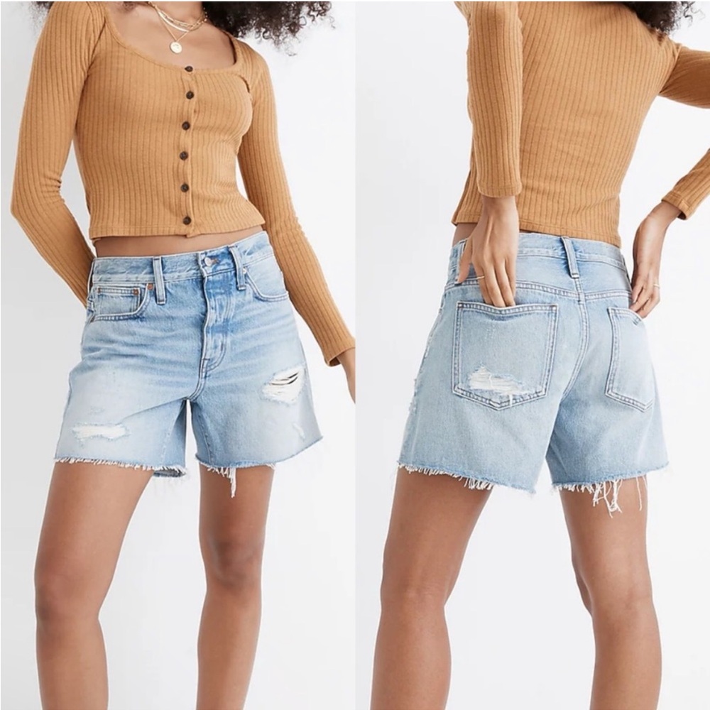 Madewell Relaxed Mid-Length Denim Shorts in Steenwick Wash: Ripped Editi…